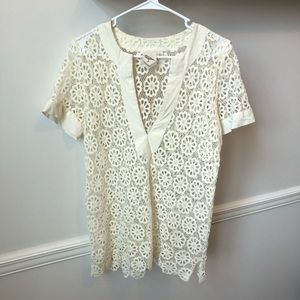 Boutique Weston Wear Anthropologie Crochet short sleeve cream top shirt Size S